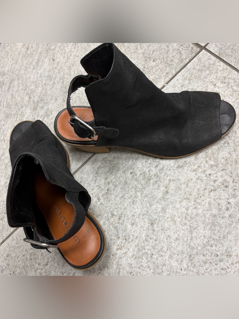 Lucky Brand Black Suede Open-Toe Slingback Mules